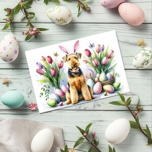 Airedale Terrier Easter Cards, Dog with Bunny Ears, Blank Note Cards